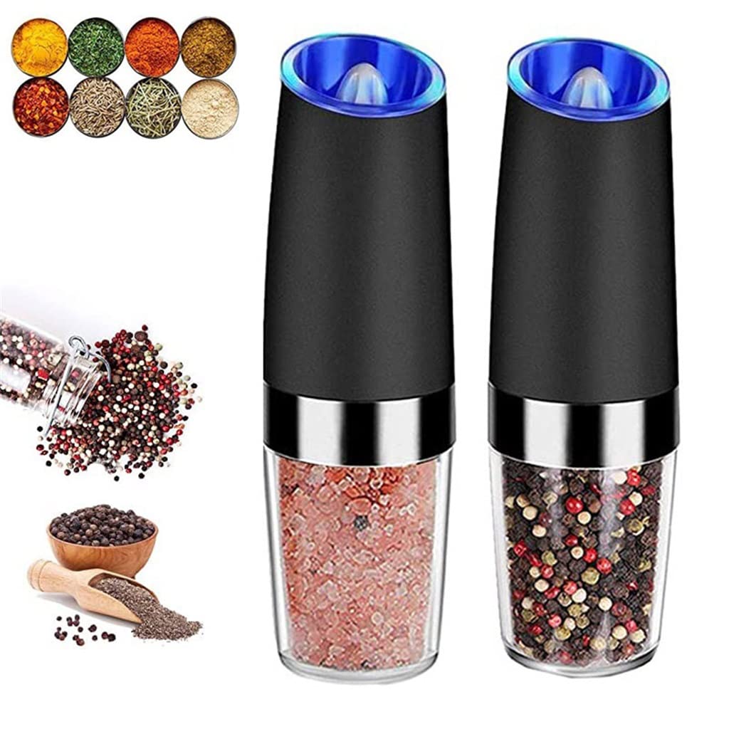 WolFum Macina sale e pepe elettrico Macina sale e pepe in acciaio inossidabile con luce LED Macina pepe automatico Cottura WolFums