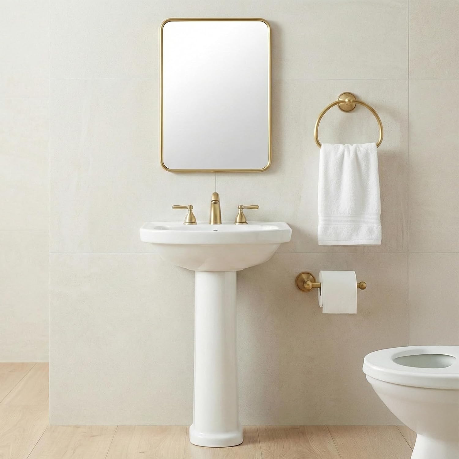 2 Pcs Brass Toilet Paper Holder Towel Ring Set, Brushed Gold Bathroom Hardware Hand Towel Holder Rustic Towels Rack Bathroom Accessories Set Wall Mount