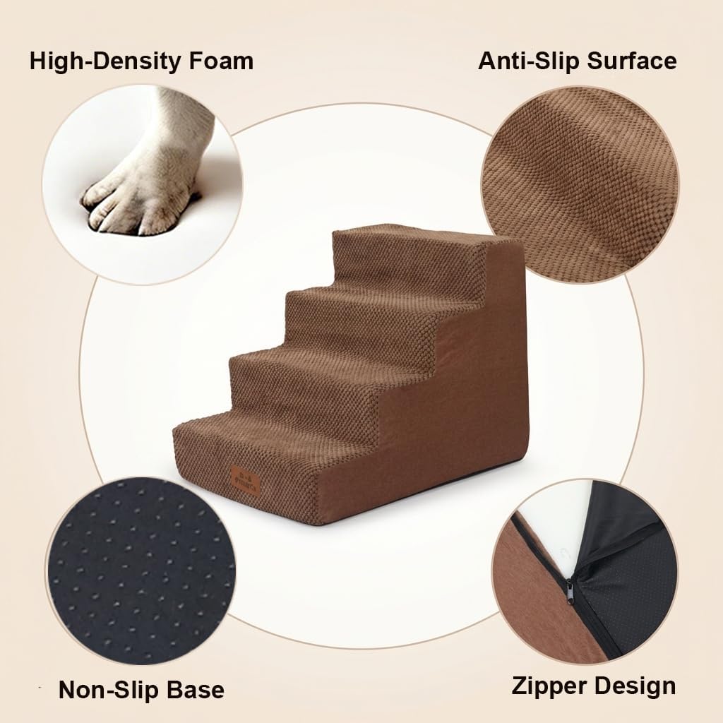 2 Pack Dog Stairs for Small Dogs 4-Step Pet Stairs for Bed Couch Chair Stool Non-Slip Pet Steps for Puppy Small Dogs Cat Older Pet Brown 17.7" H