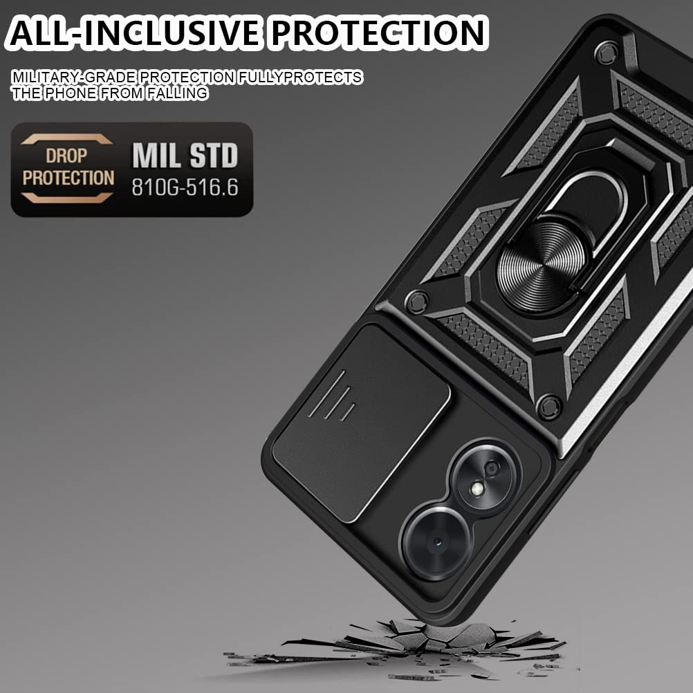 Cover Per Redmi 13C / Poco C65 Con Anello Magnetico E Protezione Fotocamera Scorrevole - Custodia Antiurto In Silicone TPU Con Supporto - Nero