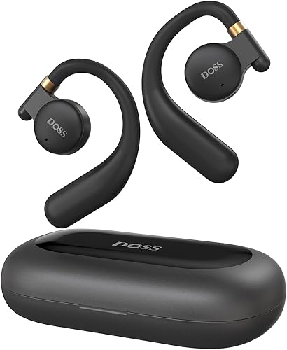 DOSS Auriculares inalámbricos de oreja abierta con sonido superior, llamadas claras, 30 horas de reproducción, diseño ligero con ganchos giratorios