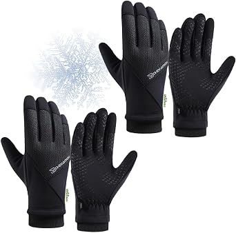 2 Pairs Winter Touchscreen Cycling Gloves With Fleece Lined For Outdoor Hiking And Skiing, Windproof Waterproof XL,314 black