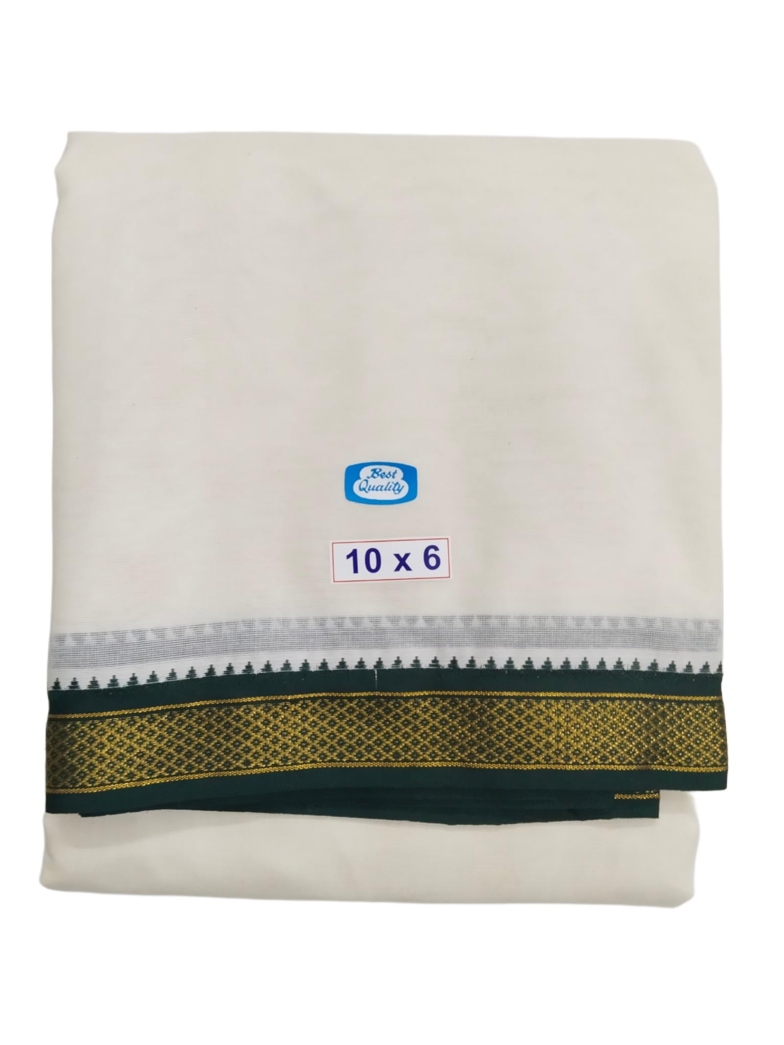 sri raajam textiles Traditional Mens Pure Cotton 5 Mayilkan Dhoti with Angavashtram, 10x6 Size, Green & Maroon-Gold Zari Border, Cream Off White Colour, 4.5 Metres Dhoti with 2.75 Metres Angavashtram,10+6 Panchakecham-picture-25