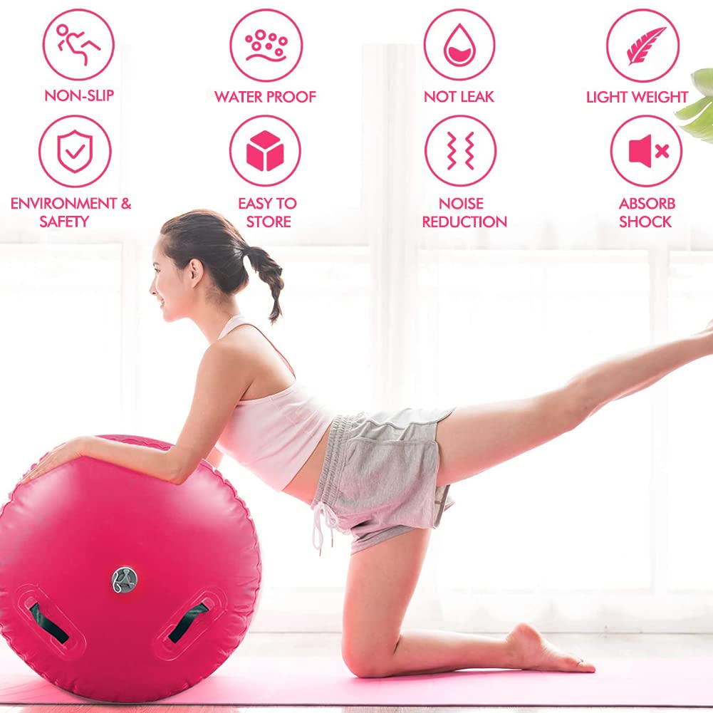 Air Rolle Turnen Aufblasbare Gymnastik Training Zylinder Tumbling Rolle Air Barrel Yoga Roll mit Pumpe (Rosa, 100x60cm)
