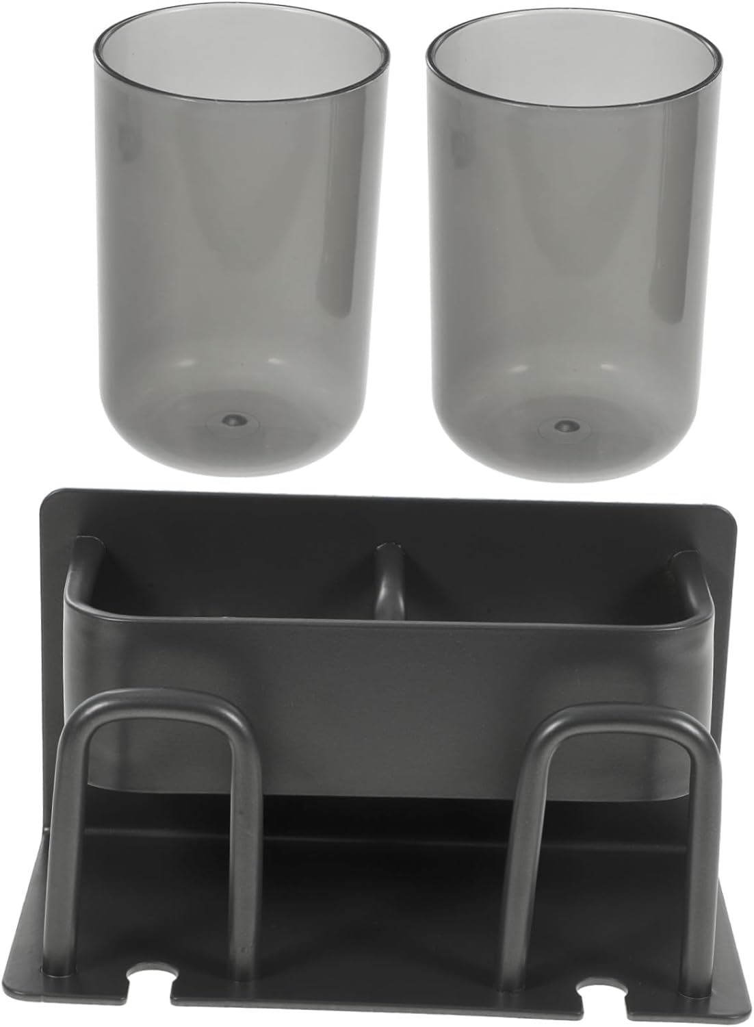 Wall Toothbrush Holder with Double Mouthwash Cups Bathroom Wall-Mounted Toothpaste Stand and Storage Rack for Couples Easy Toothbrush and Rinse Cup Organizer