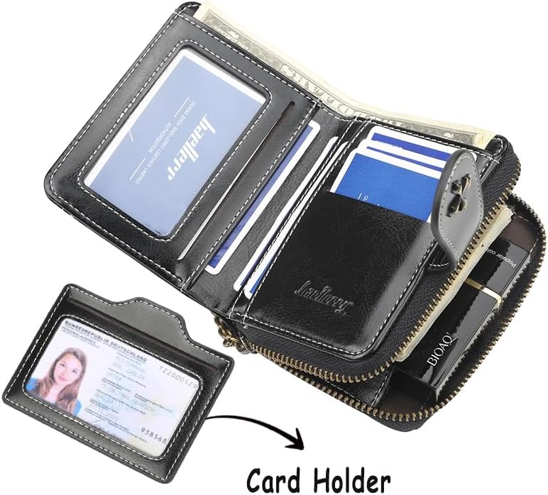 Cute Wallet for Women, Small Leather Bifold Wallet, Vintage Goth Purse Gift with Zipper Coin Pocket, Black - Image 6