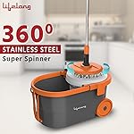 Lifelong 12L Spin Floor Mop Set with Bucket with 360 Degree Spinner, Floor Cleaning & Mopping System, Microfiber Refills (Orange, LLMOP901)