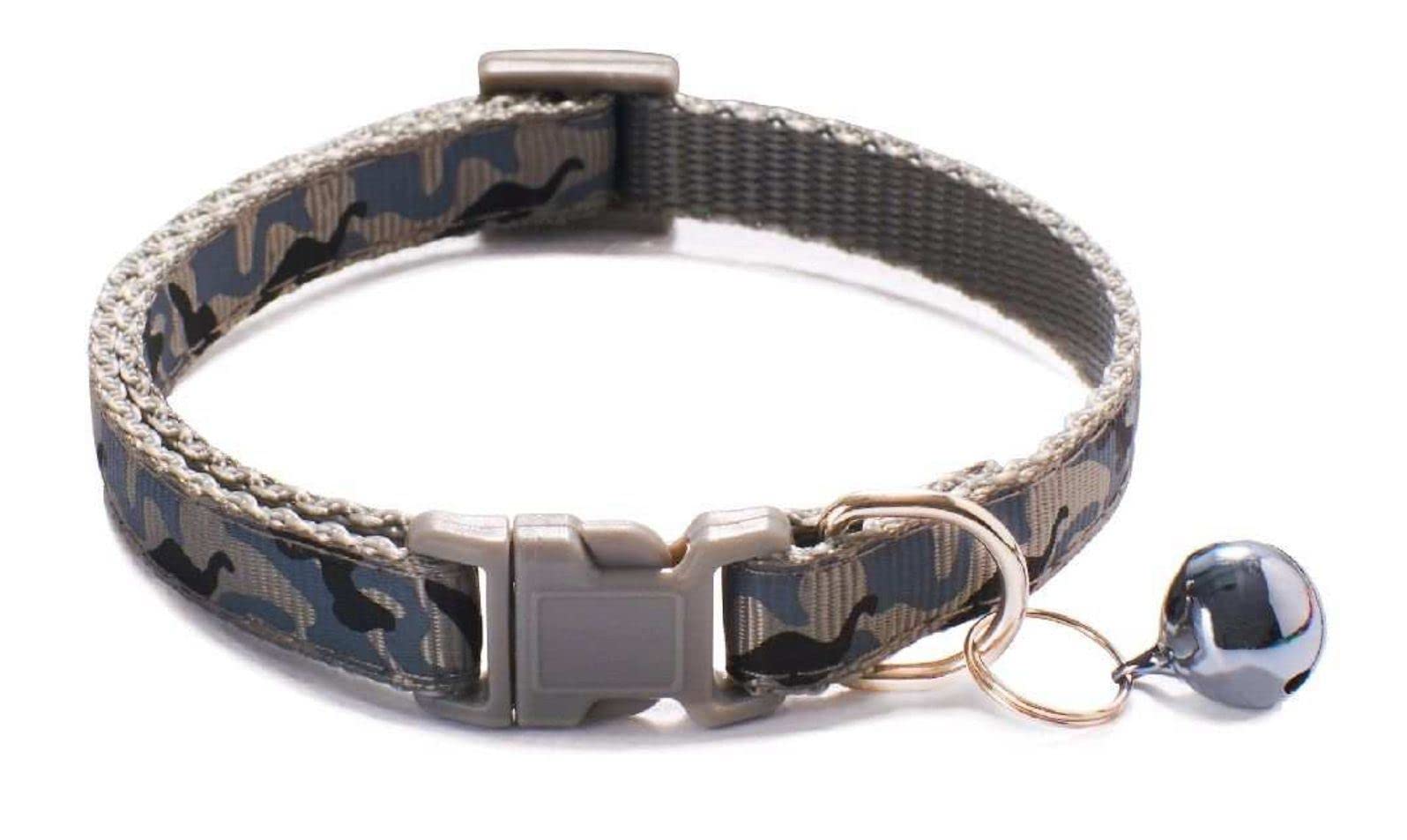 Chipmonk Cat Collar with Bell,Kitten Kitty & Small Dogs Soft Adjustable Collar,Safe,Breakaway for Cats and Puppies - Grey (Camo Design)