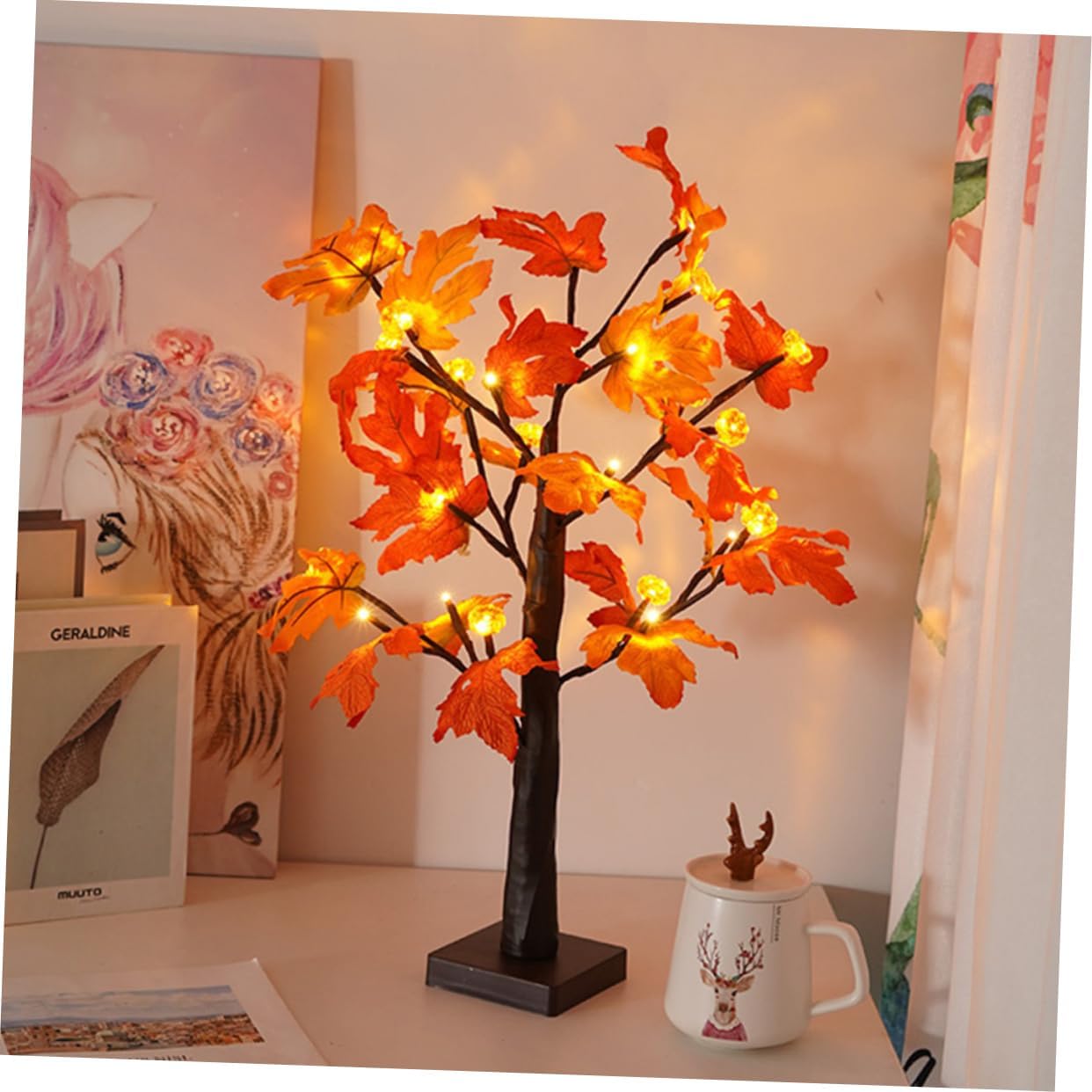 PRETYZOOM Chic Maple Decorative Tree Lamp Twinkling Branches for Home Decor Thanksgiving Party and Festive Events Warm Color Removable Base Great for Interior Layouts