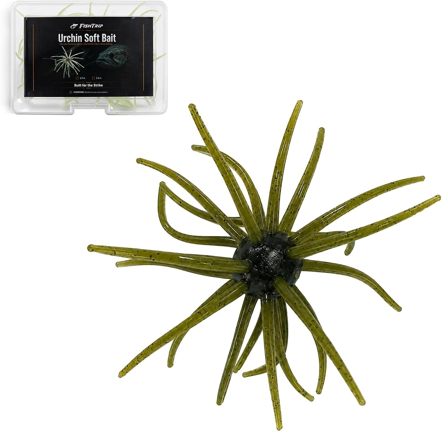 FishTrip Soft Urchin Baits for Bass Fishing 6/10 PCS, Creature Dice Bait | Floating TPE Sea Urchin Bait with Lifelike Tentacles for Wacky, Ned, Drop Shot & Neko Rigs, 3.7in / 4.3in