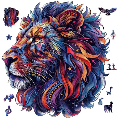 Qiuenisray Wooden Puzzles for Adults 200 Pieces, Lion Jigsaw Puzzles for Teenagers, Challenging Wood Puzzle, FSC Certified Unique Shape Animal Adult Puzzles, Creative Gift for Family Game 11.4x10.6 in