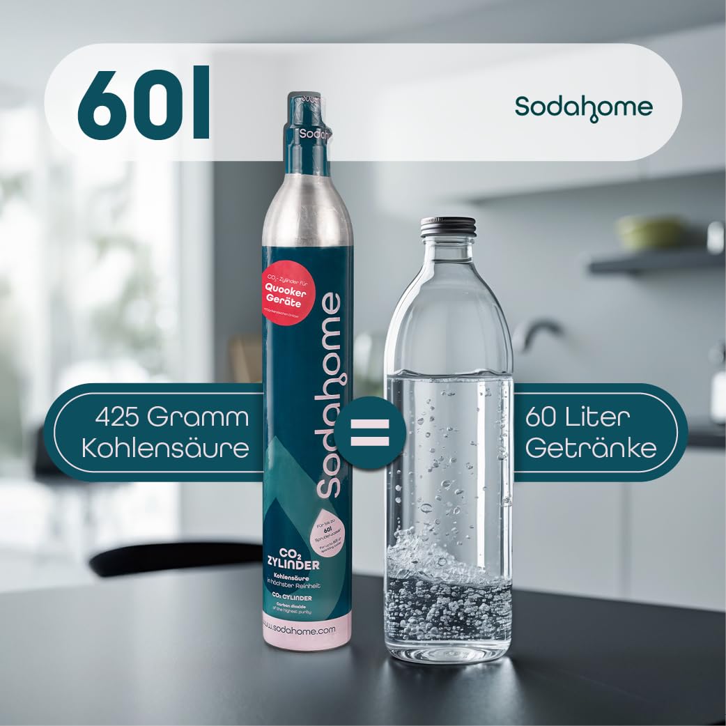 4x CO2 Zylinder für 60L Sprudelwasser - Kompatibel mit allen Quooker Geräten - Kohlensäure Zylinder zum Einschrauben für Sprudelwasser - geprüft & abgefüllt in Deutschland (4er Set)