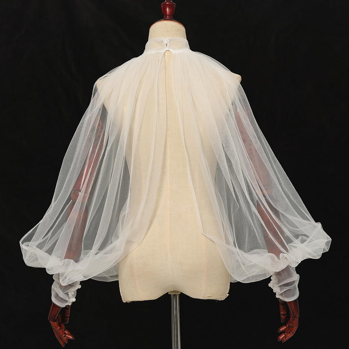 Women's Sexy Batwing Long Sleeves Sheer Shirt See Through Mock Neck Irregular Tops Front Back Split Shawl - Image 3