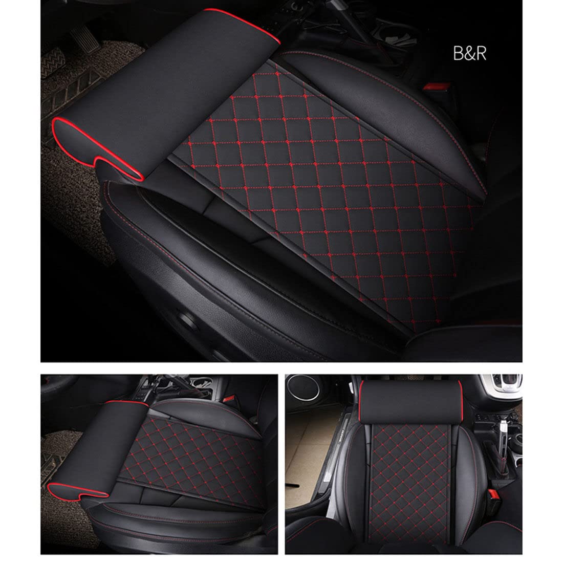 Cuscino Poggiagambe Estensibile Per Seggiolino Auto – Supporto Per Gambe In Pelle E Spugna – Antiscivolo E Facile Da Pulire – Colore Nero/Rosso - 2