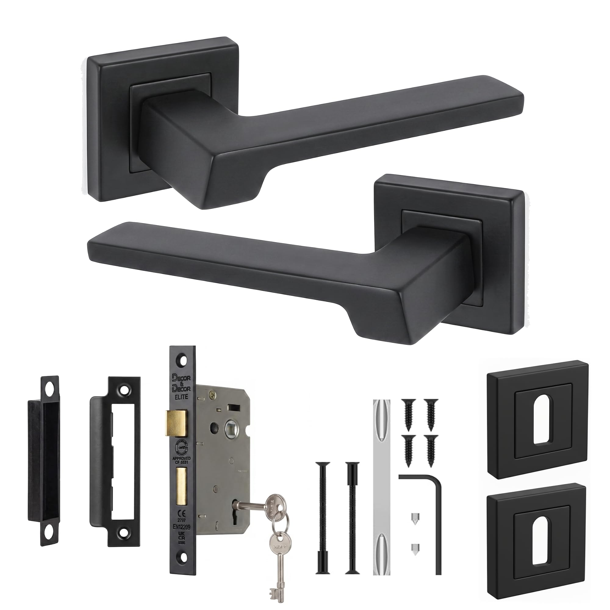 Decoranddecor Spectra Matt Black Internal Door Handles, Sash Lock Kit 76mm โ image 1