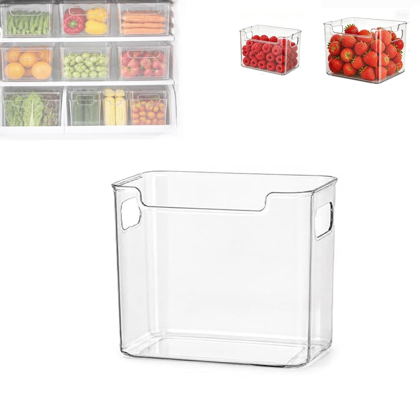 QTVKMAS Crystal Clear Freezer Storage Bins, Stackable Kitchen Cabinet Organizer With Handles For Refrigerator Pantry Frozen Food Meat And Veggies(Small-1pc)