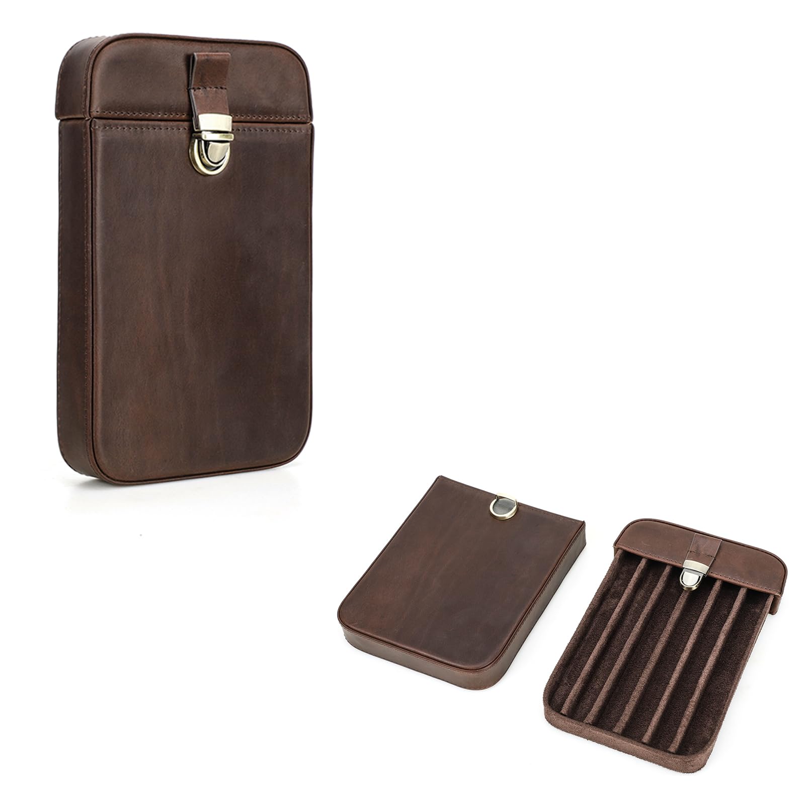 Hiram Leather Pen Case for 6 Pens, Portable 6-Slots Fountain Pens Storage Holder with Lock Vintage Leather Pen Box for School, Business Traveling (Coffee)