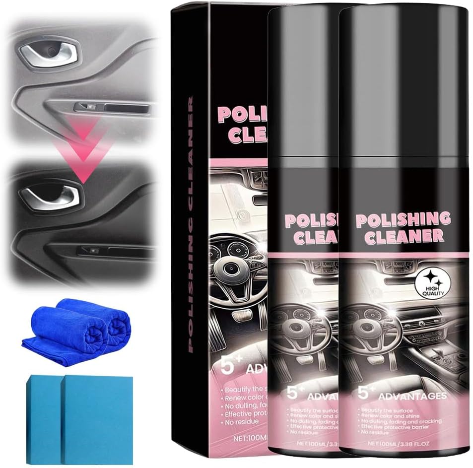 Interior Car Cleaner 2025 New Waterless Polishing Cleaner, Vehicle Interior Polish Interior Detailer for Car Interior Detailing, Rubber, Leathe (2)