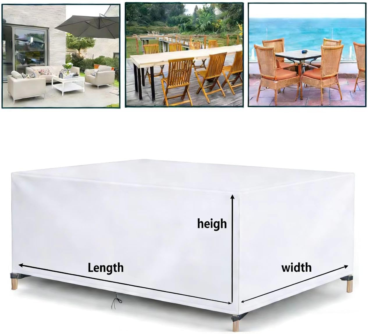Patio Furniture Cover Waterproof 117" Lx35 Wx31 H Outdoor Rectangular Table and Chair Set Cover, Anti-UV Outside Sectional Sofa Set Covers for Rattan Wicker Conversation Set, Silver