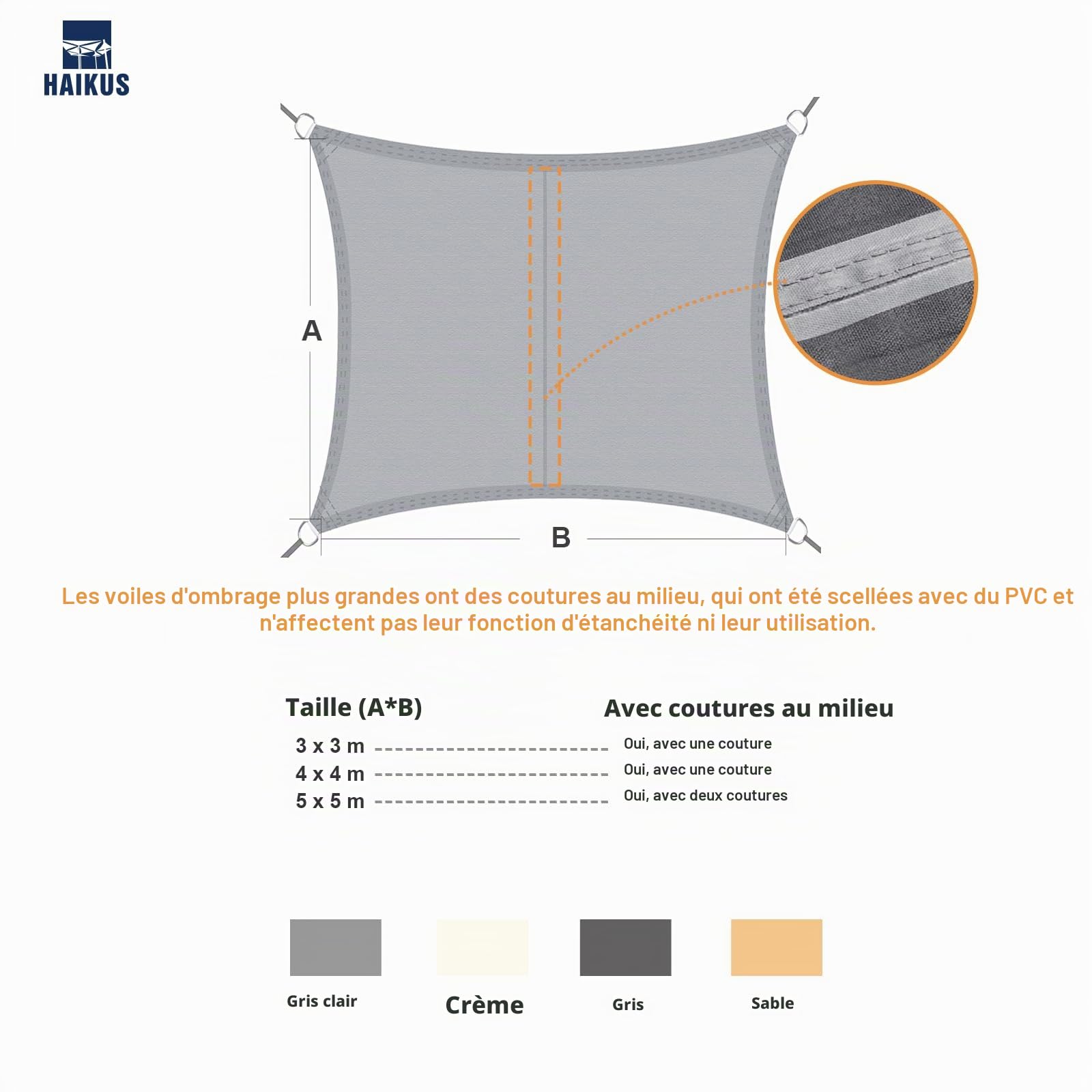 HAIKUS Voile d'ombrage Imperméable Carré 3x3m, Toile Ombrage PES Résistant à l'Eau, Filet dombrage 3m Résistant 98% Protection Rayons UV pour Patio Jardin Terrasse Camping Extérieur, Gris Graphite 3x3