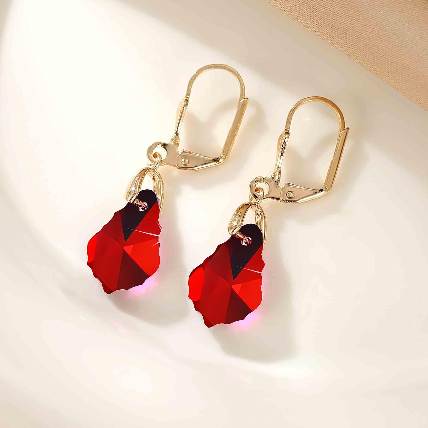 Austrian Crystal Baroque Drop Leverback Earrings for Women Fashion 14K Gold Plated Hypoallergenic Jewelry