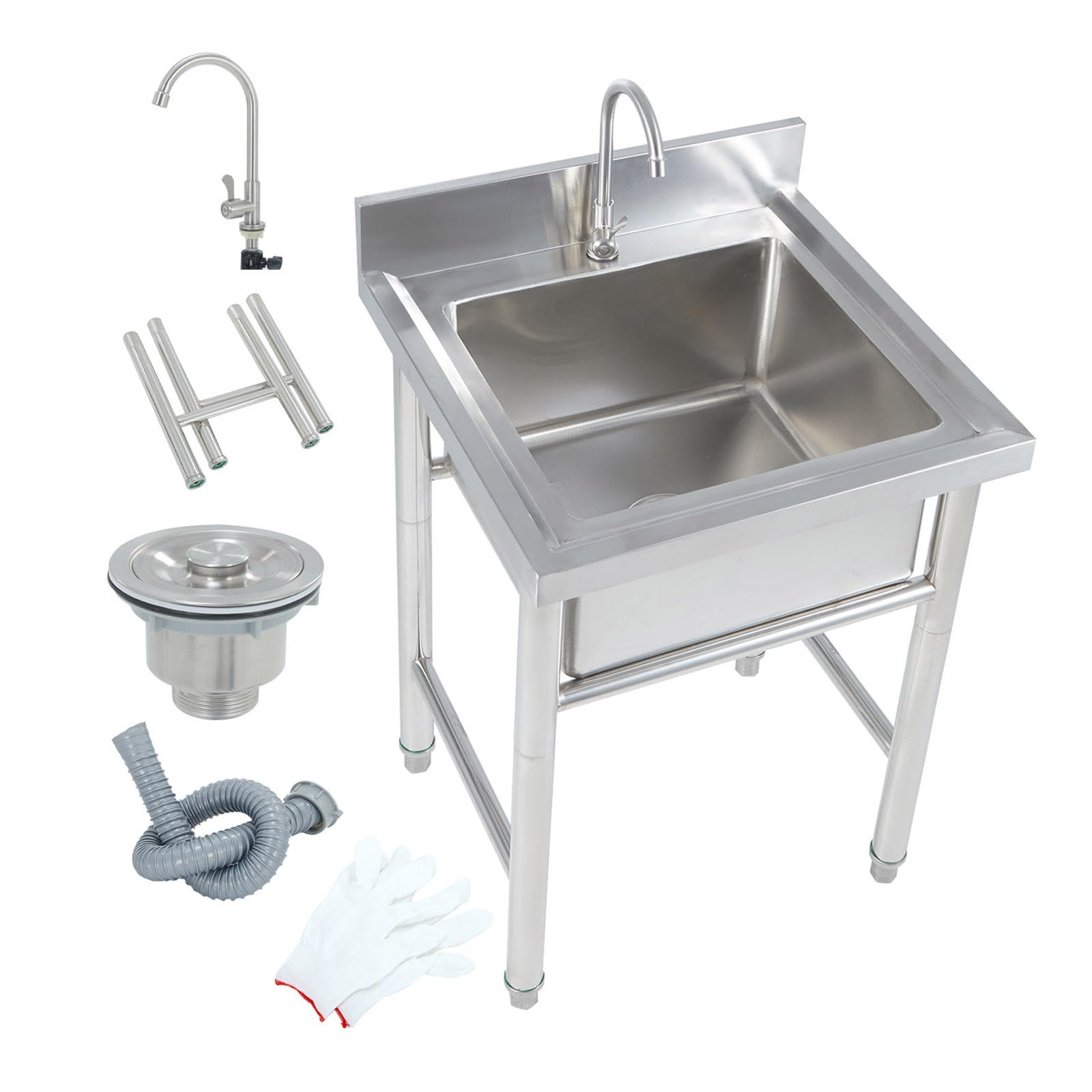 ZQFHSX Utility Sinks for Kitchen Restaurant Farmhouse Laundry Free Standing Catering Commercial Sink Stainless Steel Single Bowl Basin Prep Workstation