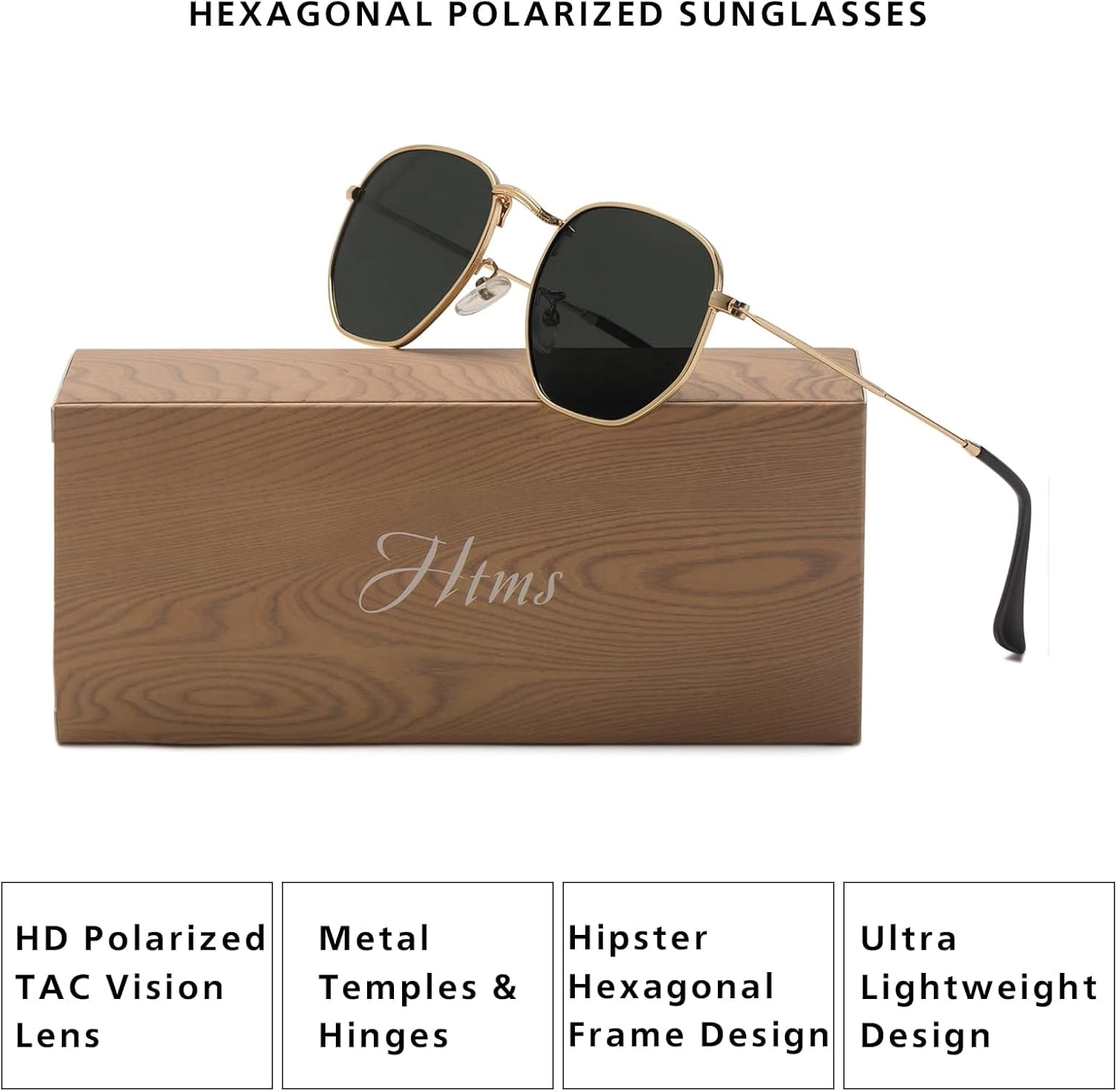 Hipster Hexagonal Polarized Sunglasses Men Women Geometric Square Small Vintage Metal Frame Retro Shade Glasses - Image 3