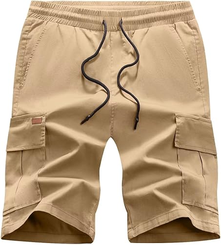 Miniatura 5 de Pantalones cortos cargo para hombre, cintura elástica, cordón elástico, pantalones cortos de golf al aire libre con 6 bolsillos