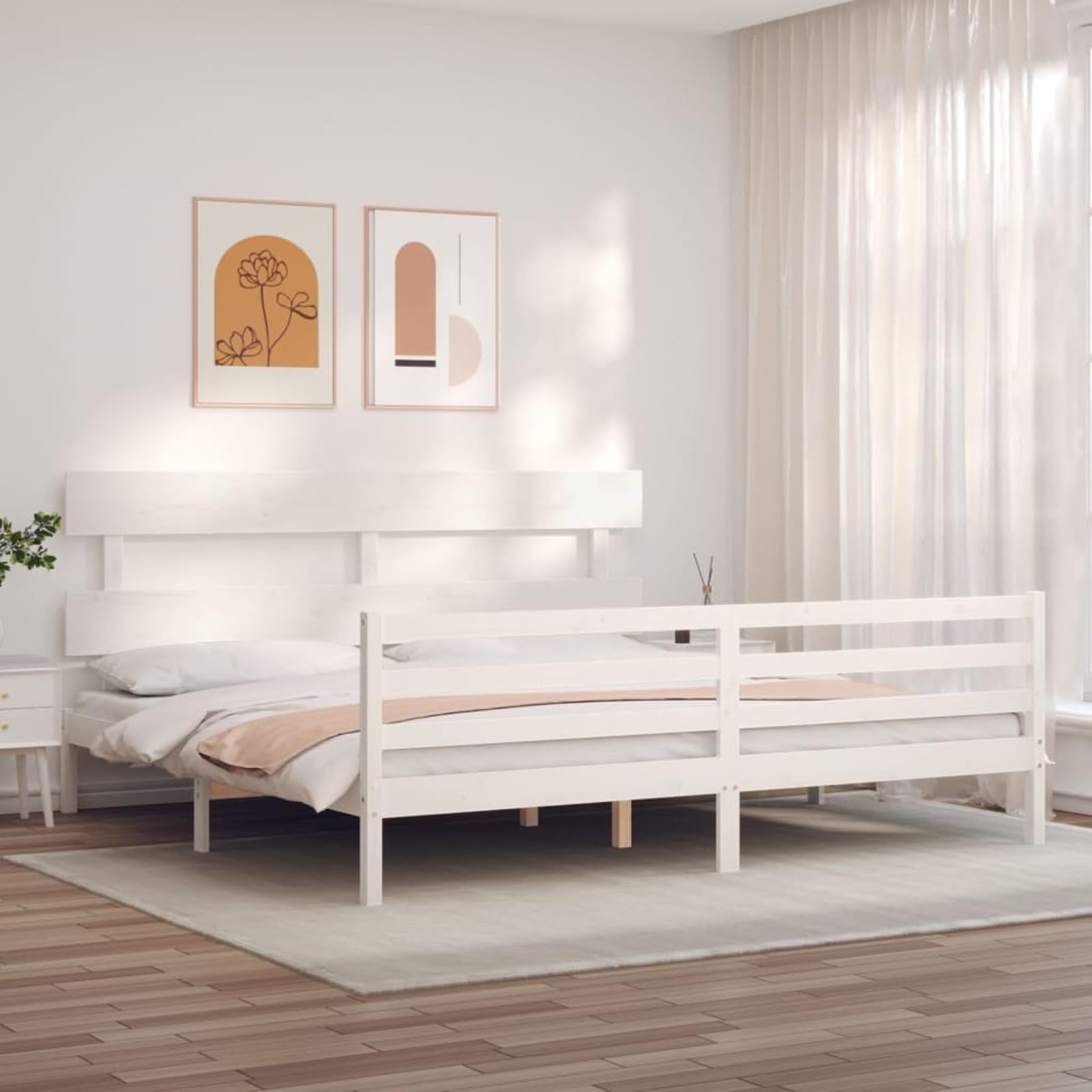 Rantry Bettgestell mit Kopfteil, Massivholz, Weiß, 200 x 200 cm, Lattenrost für Erwachsene, Kinder und Jugendliche, einfache Montage, Typ 16 Betten und Lattenroste