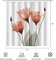 Vista 6 de Orange Floral Shower Curtain Watercolor Tulip Flower Shower Curtains for Bathroom Waterproof Polyester Fabric Bathroom Curtain 72 x 72 Inch with 12