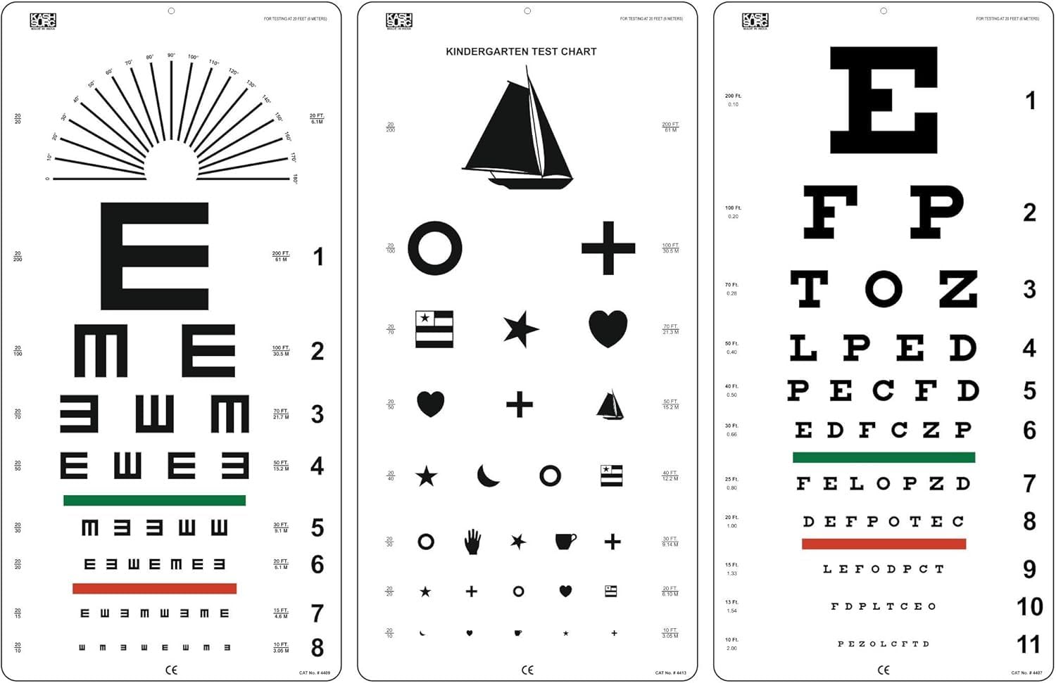 KASHSURG Traditional, Kindergarten, E Illiterate Visual Acuity Eye Chart (Pack of 3) _194_Pack of 41