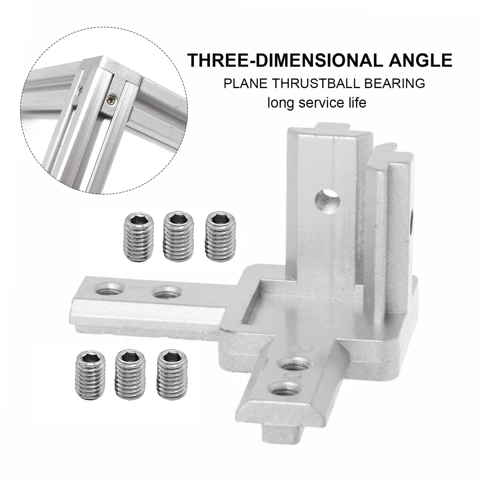 Piuluvor® Lot de 4 raccords d'angle à 3 voies série 2020 - Connecteur d' angle de plafond 3D en aluminium avec vis pour profilé extrudé à rainure en T de 6 mm