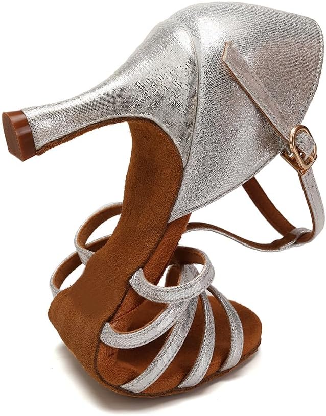 HIPPOSEUS Women's T Strap Latin Ballroom Dance Shoes Open Toe Tango Salsa Practice Dancing Shoes Suede Sole