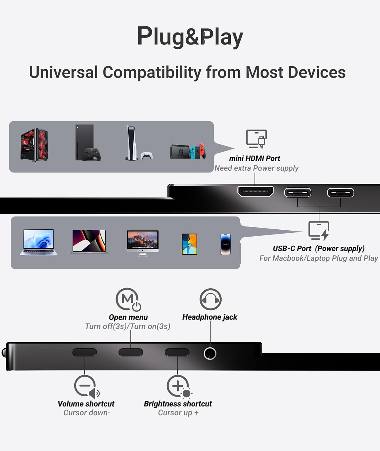 Ingnok Portable Monitor, 15.6" FHD 1080P IPS External Laptop Monitor with USB-C HDMI, Portable Screen for Laptop Mac PC Phone Gaming,Built-in Speakers & Smart Cover - Image 5