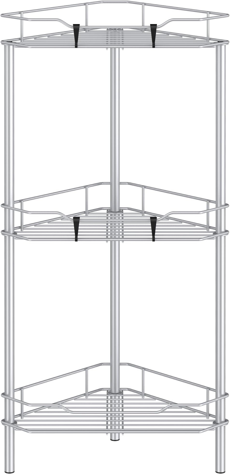 3 Tier Floor Standing Corner Shower Caddy Organizer Shelf with Hooks, Bathroom Shelves Stand Rack, Silver