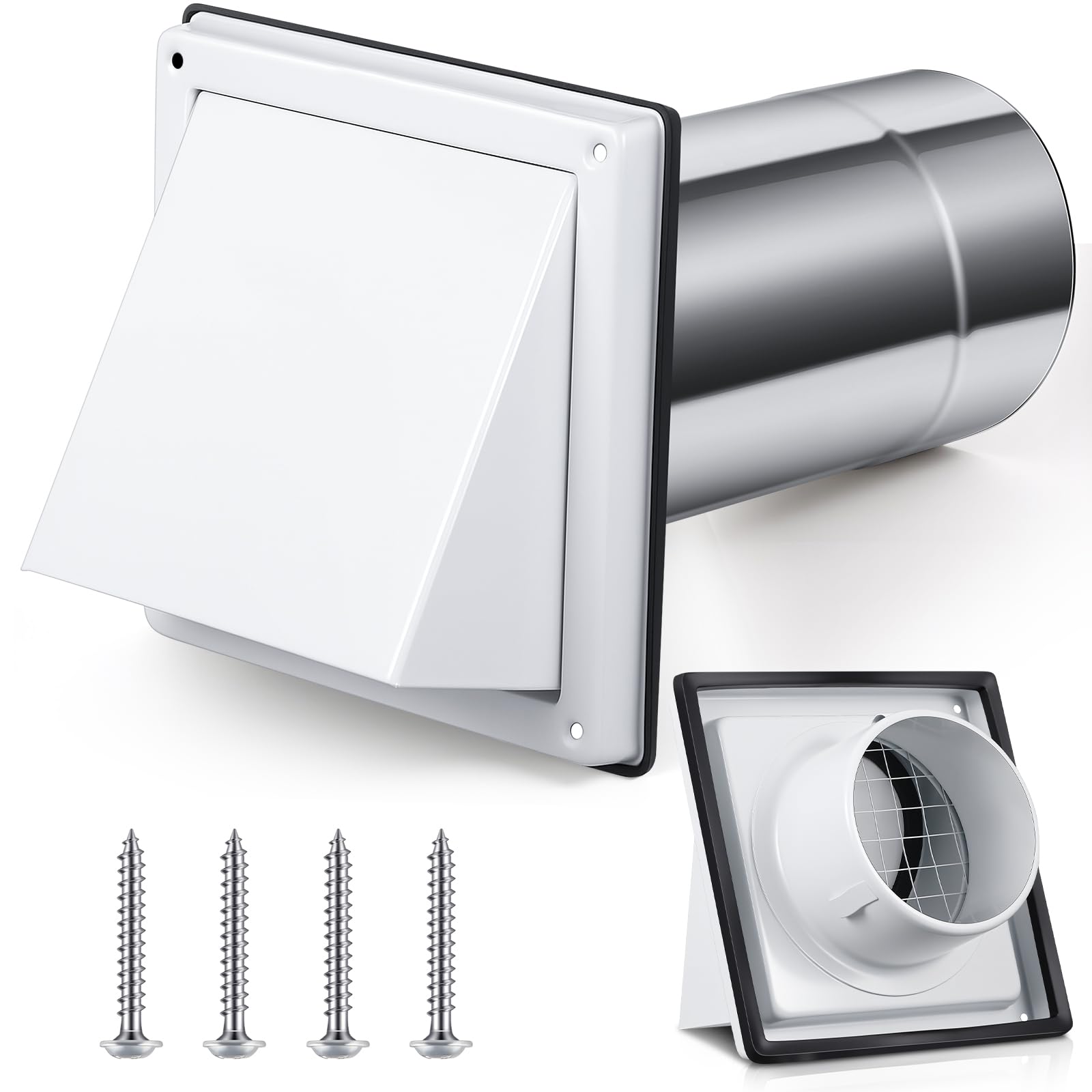 Gisafai 4 Inch Outside Dryer Vent Cover for Outdoor Exterior Walls, White