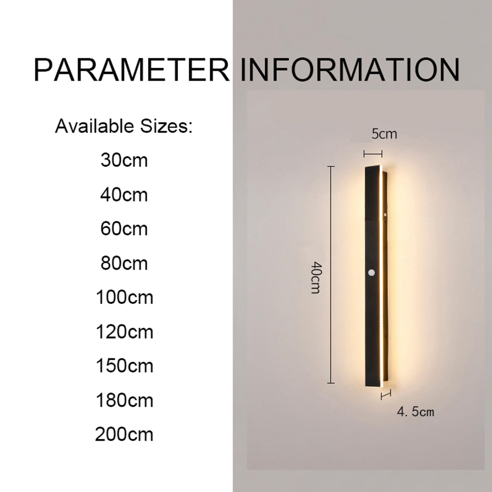 Wandbeleuchtung mit Bewegungsmelder LED Wasserdicht IP65 Lang Modern Schwarz Aussenleuchten Wandleuchte Innen Aussen Wohnzimmer Schlafzimmer Terrassen GeschäFte (Neutrales Licht,60CM)