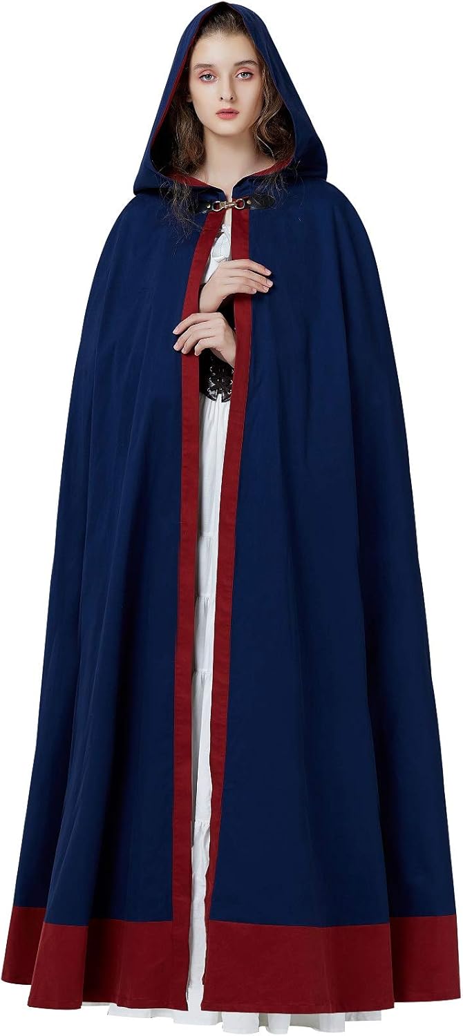 BEAUTELICATE Unisex Hooded Cloak Renaissance 100% Cotton Cloak Gothic Cape for Halloween Costume Full Length 55 Inches
