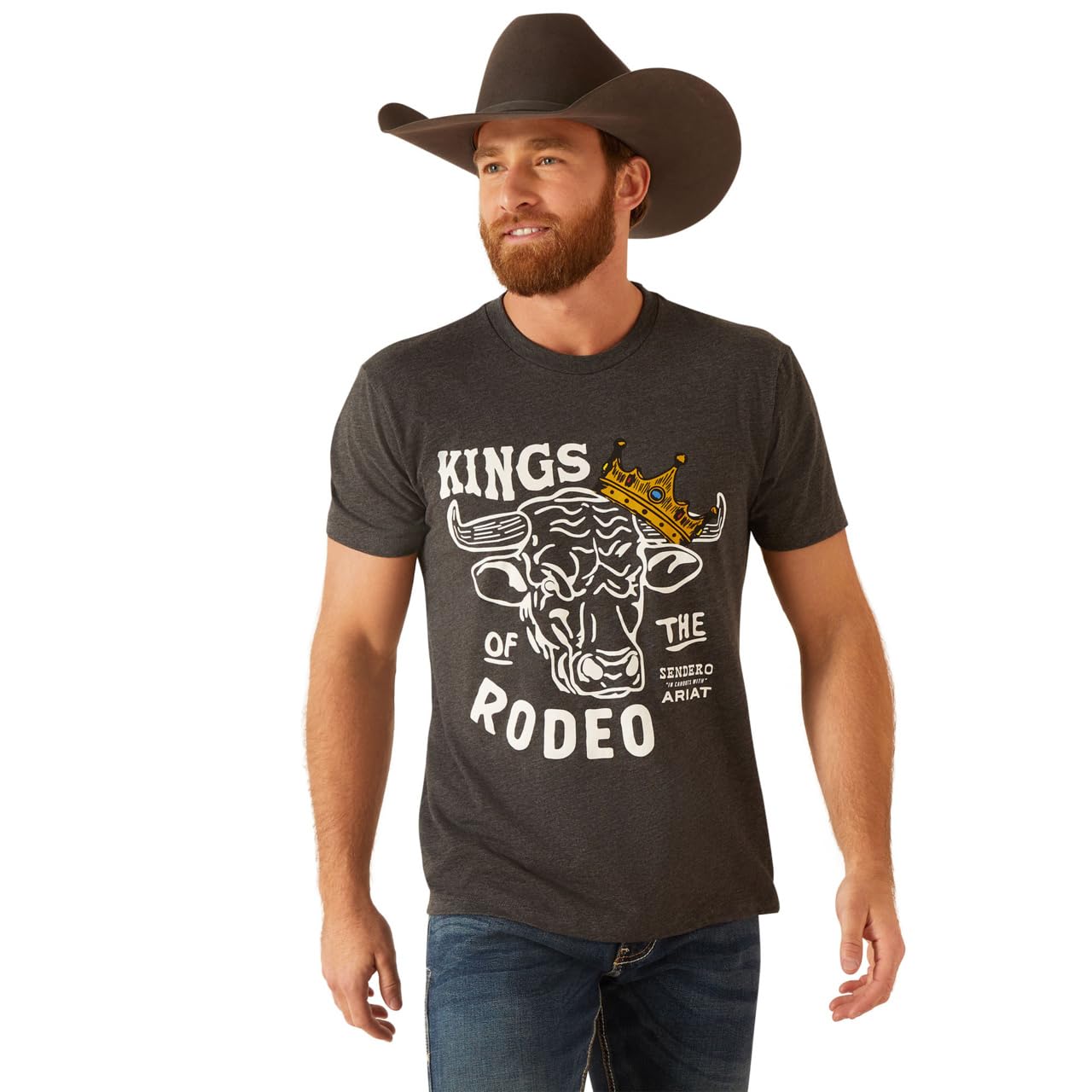 ARIAT MNS Sendero King Cow SS Tshrt Chrcl HTHR Camicia Uomo