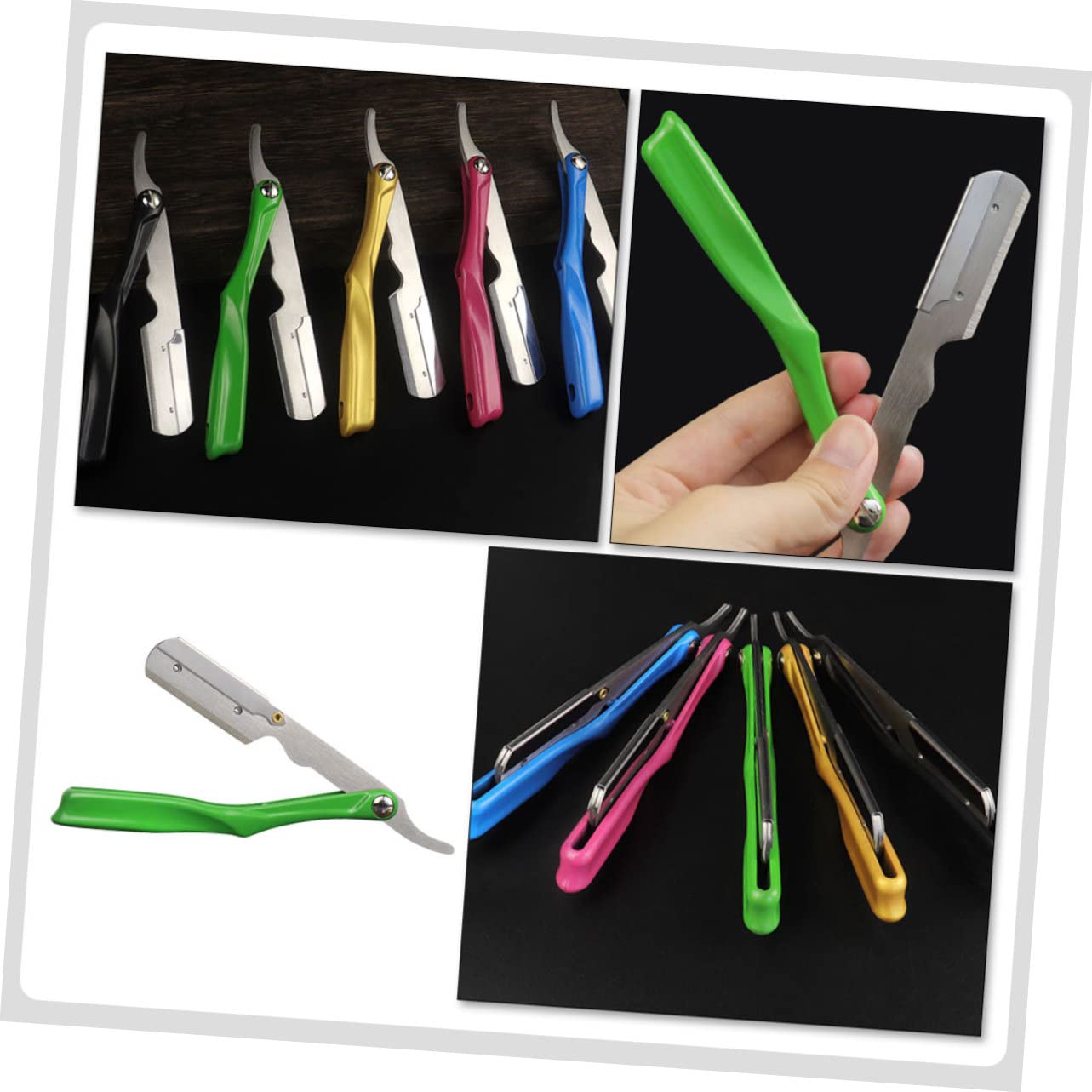 PACKOVE 4 Piezas Soporte Plegable para Cuchillas de Afeitar Manual Soporte Profesional de Metal Verde con Cabeza Plateada para Casa Ligero y Duradero para Barberías y Peluquerías