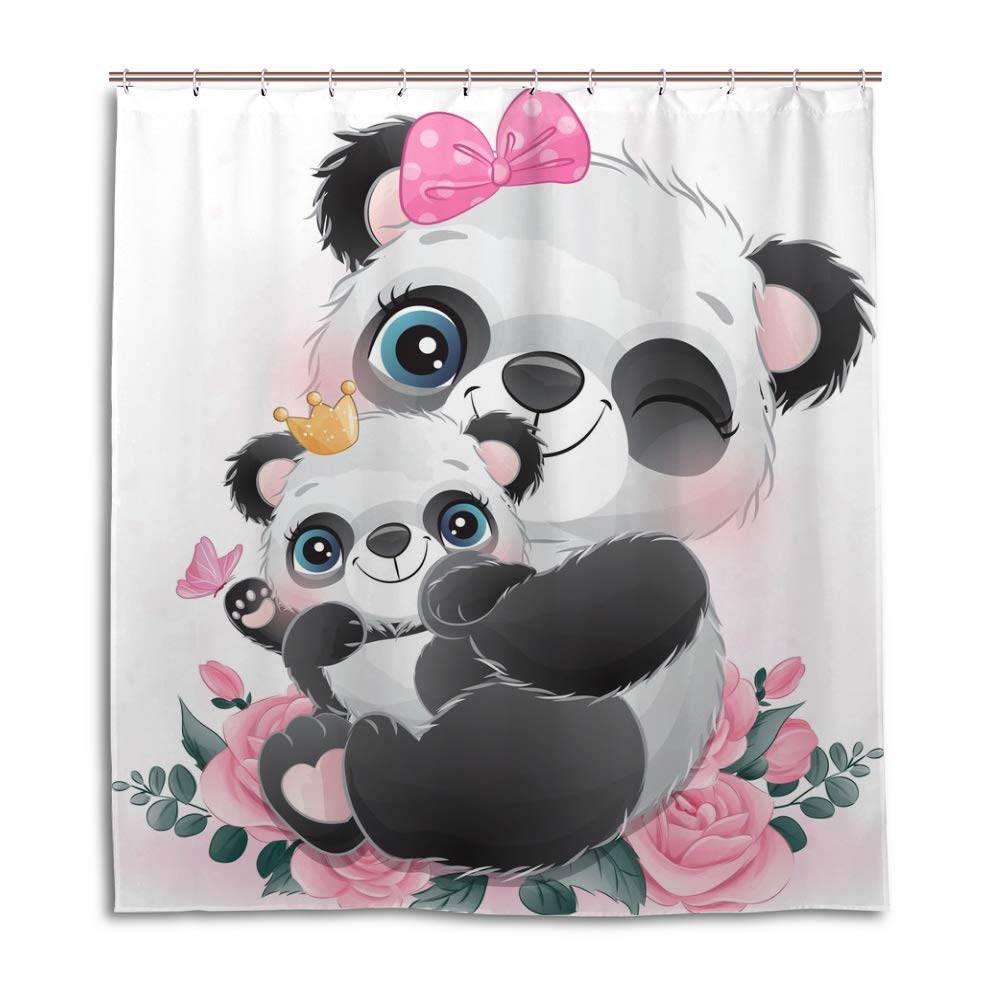 Rideau de douche panda avec crochets pour salle de bain 168x183 cm