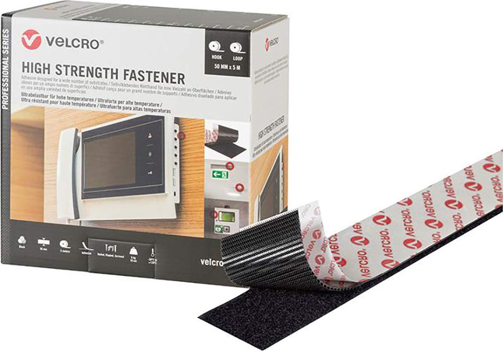 Velcro - Nastro in velcro ad alta resistenza, 20 mm x 5 m, colore: Nero