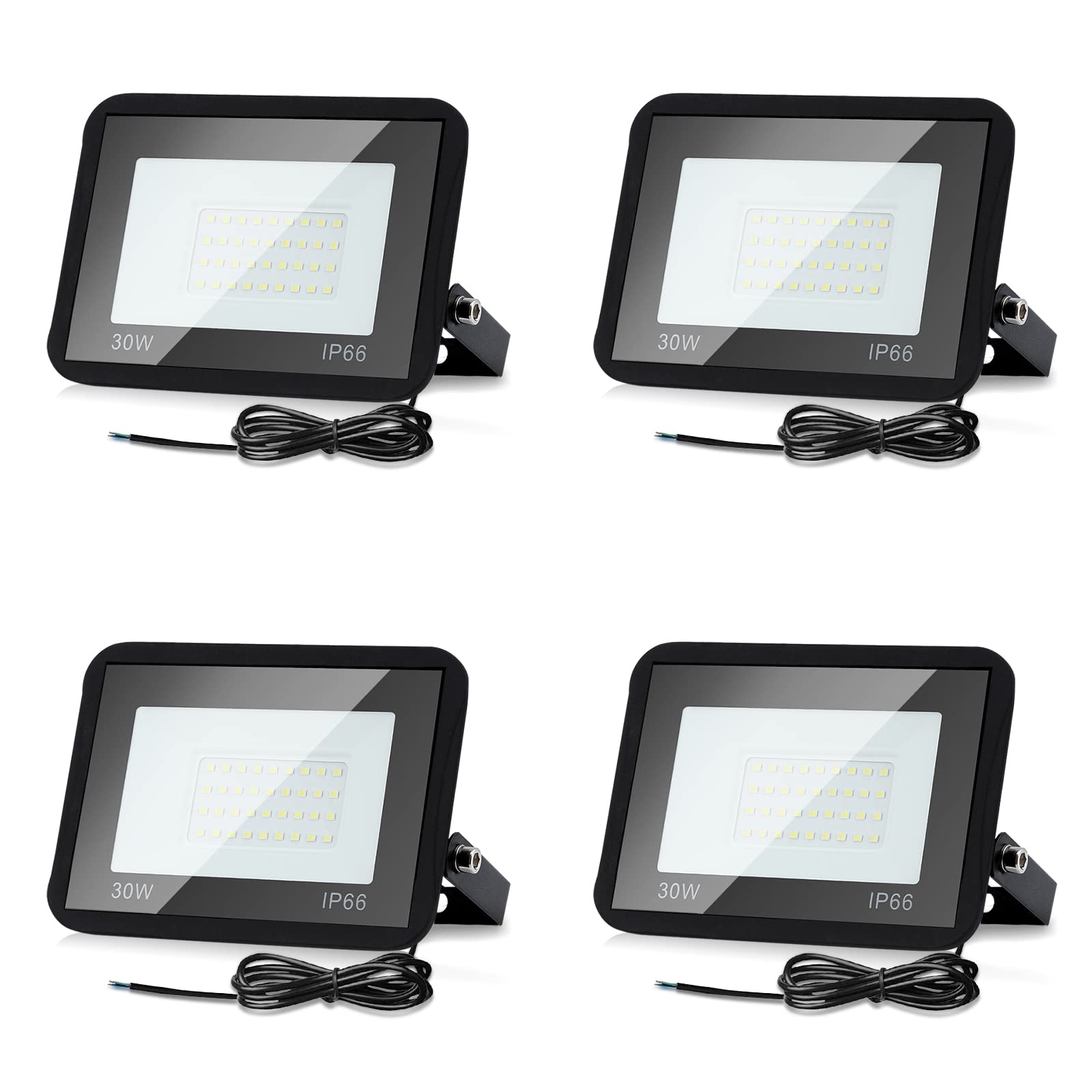 Lospitch Reflektor LED 30W na zewnątrz, reflektor 4X LED 2550LM super jasny, wodoodporny reflektor LED IP66 6000K zimna biała lampa zewnętrzna kinkiet zewnętrzny do garażu ogród boisko sportowe hotel