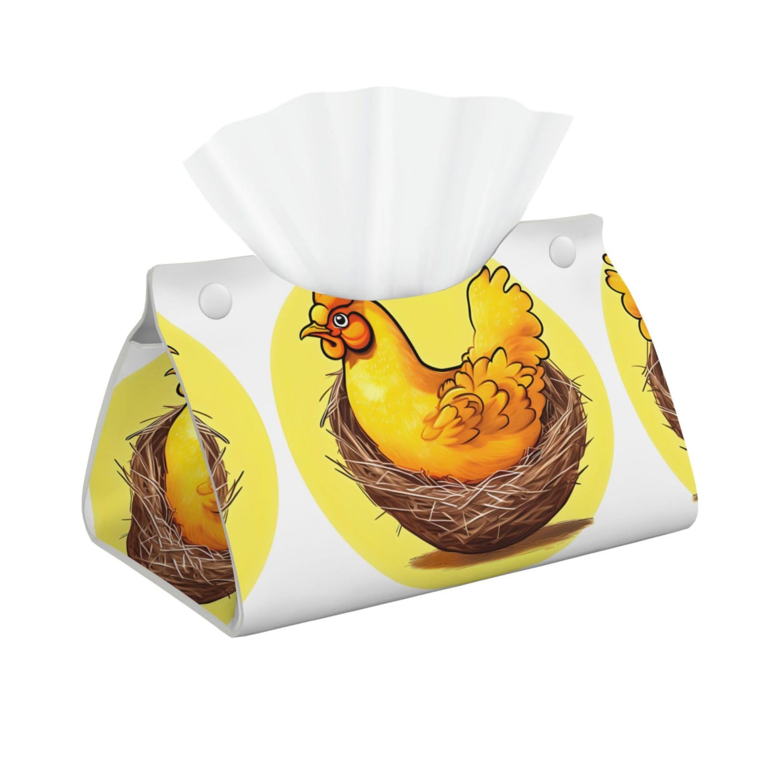 Bird's Nest Golden Chicken Print Long Tissue Box Cover Holder Foldable Leather Organizer for Vanity, Nightstand, Desk & Bathroom
