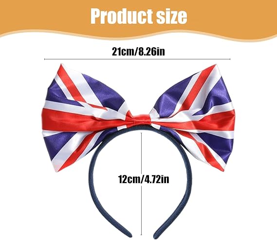 Union Jack Bow Headband, England Flag Bow Headdress Headband, Perfect for the Kings Coronation, British Events and Other Fancy Dress Events, for Women and Girls Celebrating National Event