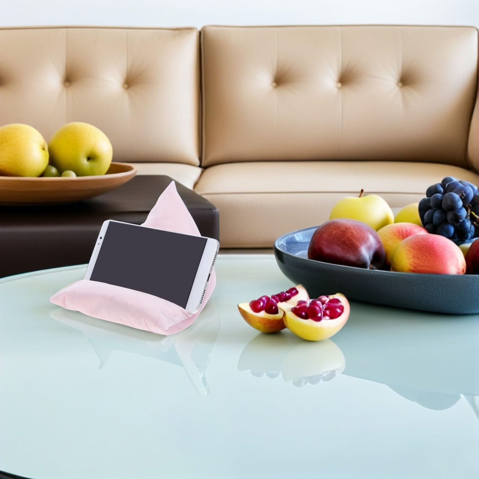 Coussin de Tablette Rose en Peluche, Support Multi-angle pour Lecture