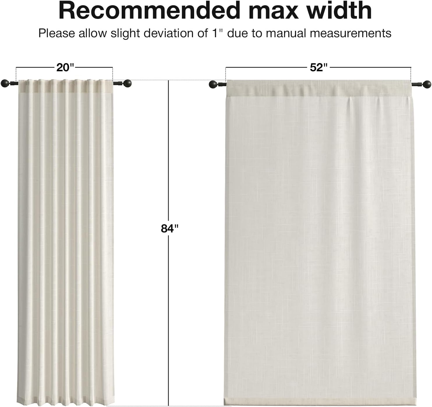 Anmao Natural Linen Curtains for Living Room 84 Inch Length 2 Panels Set with Curtain Rings and Clips, Light Filtering Semi Sheer Window Curtain Drapes for Bedroom, 52 Inch Wide Each Panel, Ecru