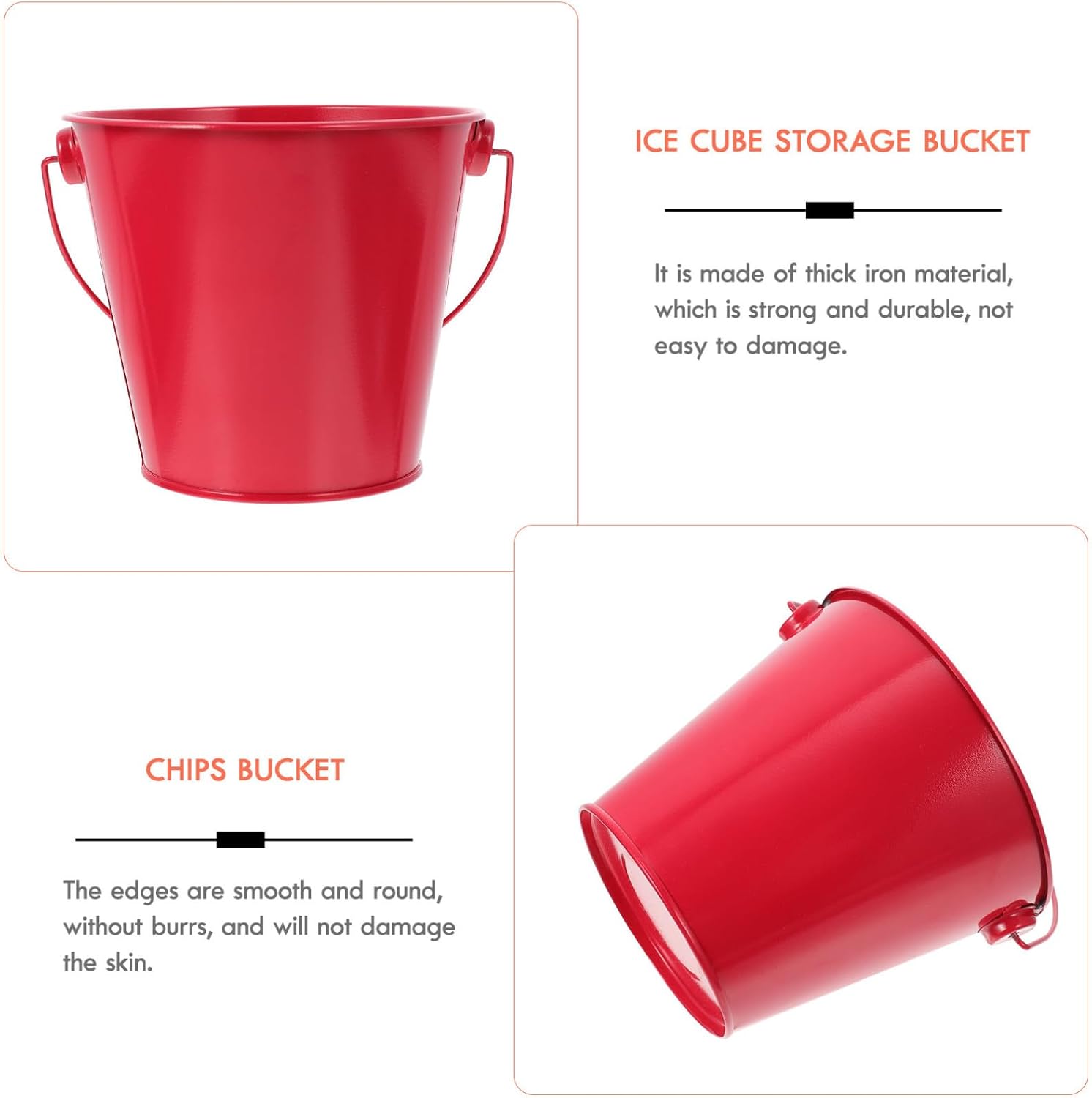 Iron Snack Bucket Portable Red Chips Holder for Bar and Party image 3