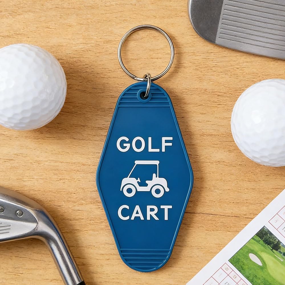 2pcs Golf Cart Keychain Plastic Retro Motel Golf Cart Key Chain for Women Men