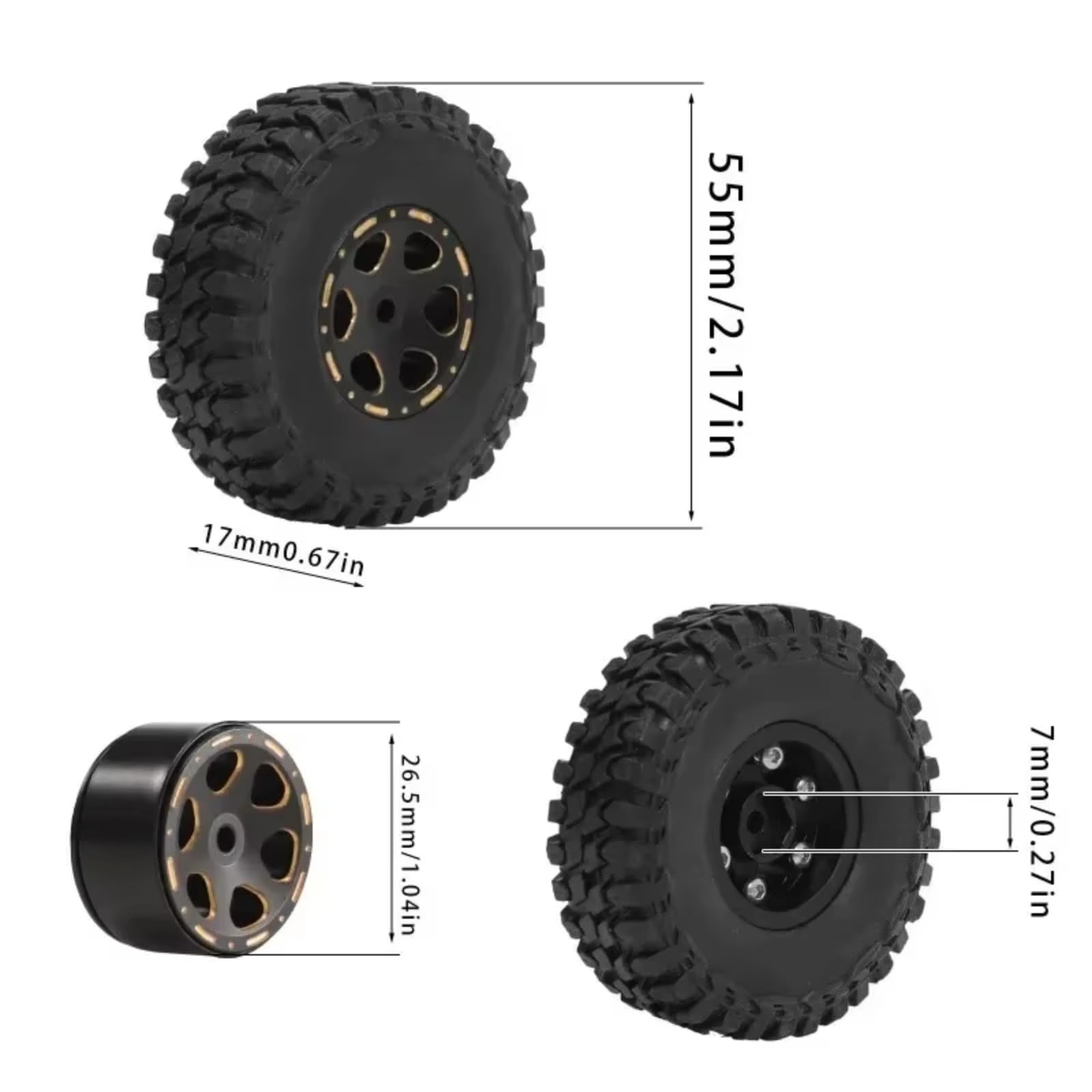 RC Coche Goma Ruedas Compatible con Axial para SCX24 AX24 para TRX4M para FCX24 1/24 1/18 Piezas De Coche Trepador De Control Remoto Juego De Neumáticos De Rueda Beadlock De 1,0"